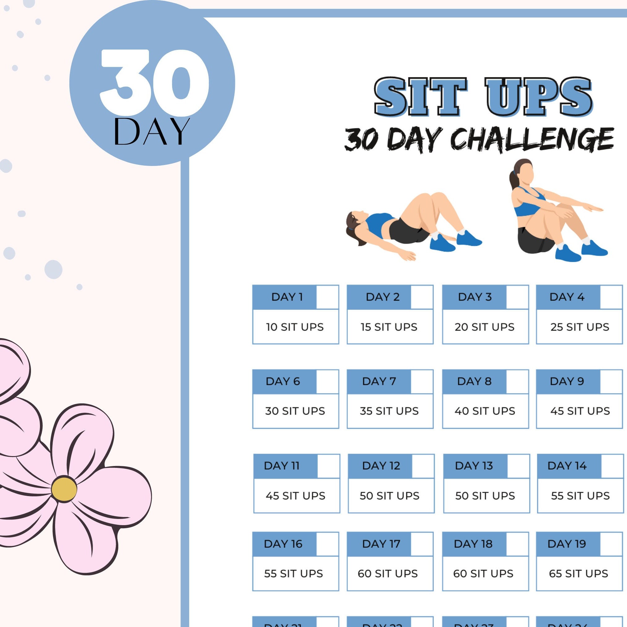 30 Day Sit Ups Challenge Strengthen Your Core With Daily - Etsy