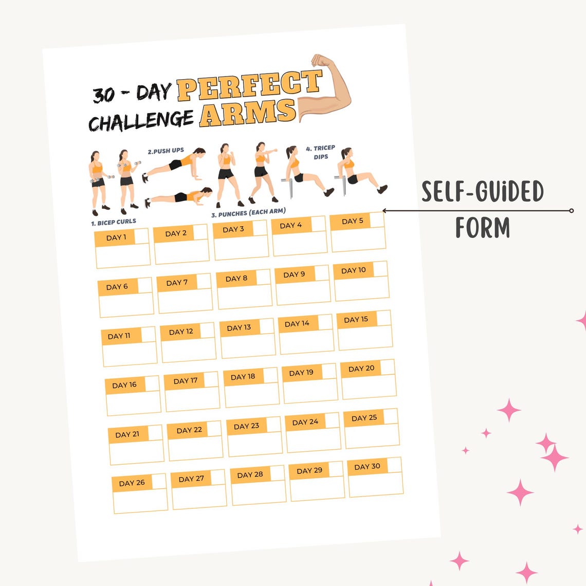 30-day Easy Level Arm Challenge Printable PDF | Printable Arm Workout ...