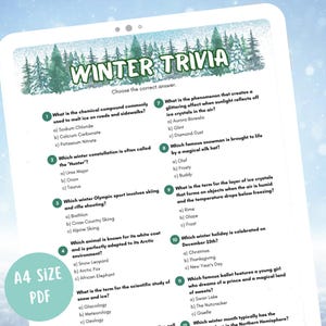 Winter Printable Trivia Game | Friends game night | Winter indoor games | Holiday Trivia | Multiple-choice Winter Trivia