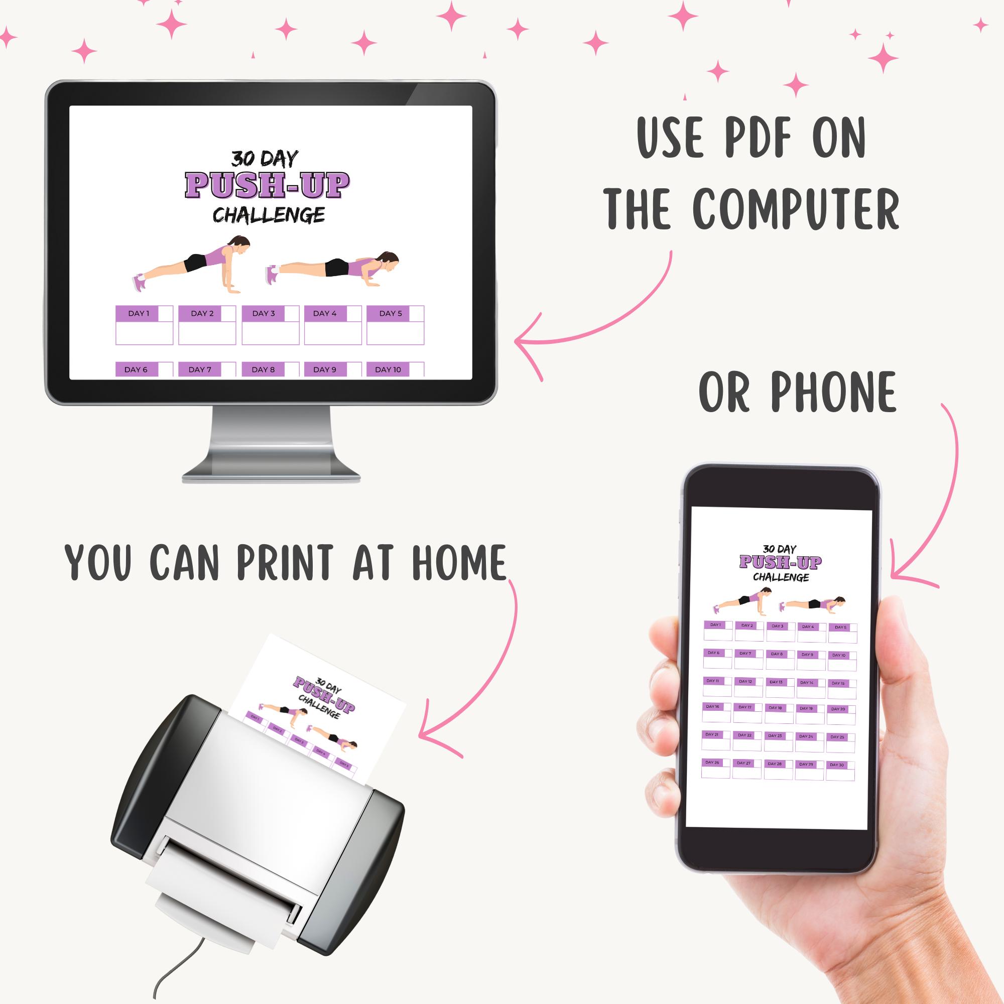 30 Day Push up Challenge | 30 Day Challenge Printable | Digital ...