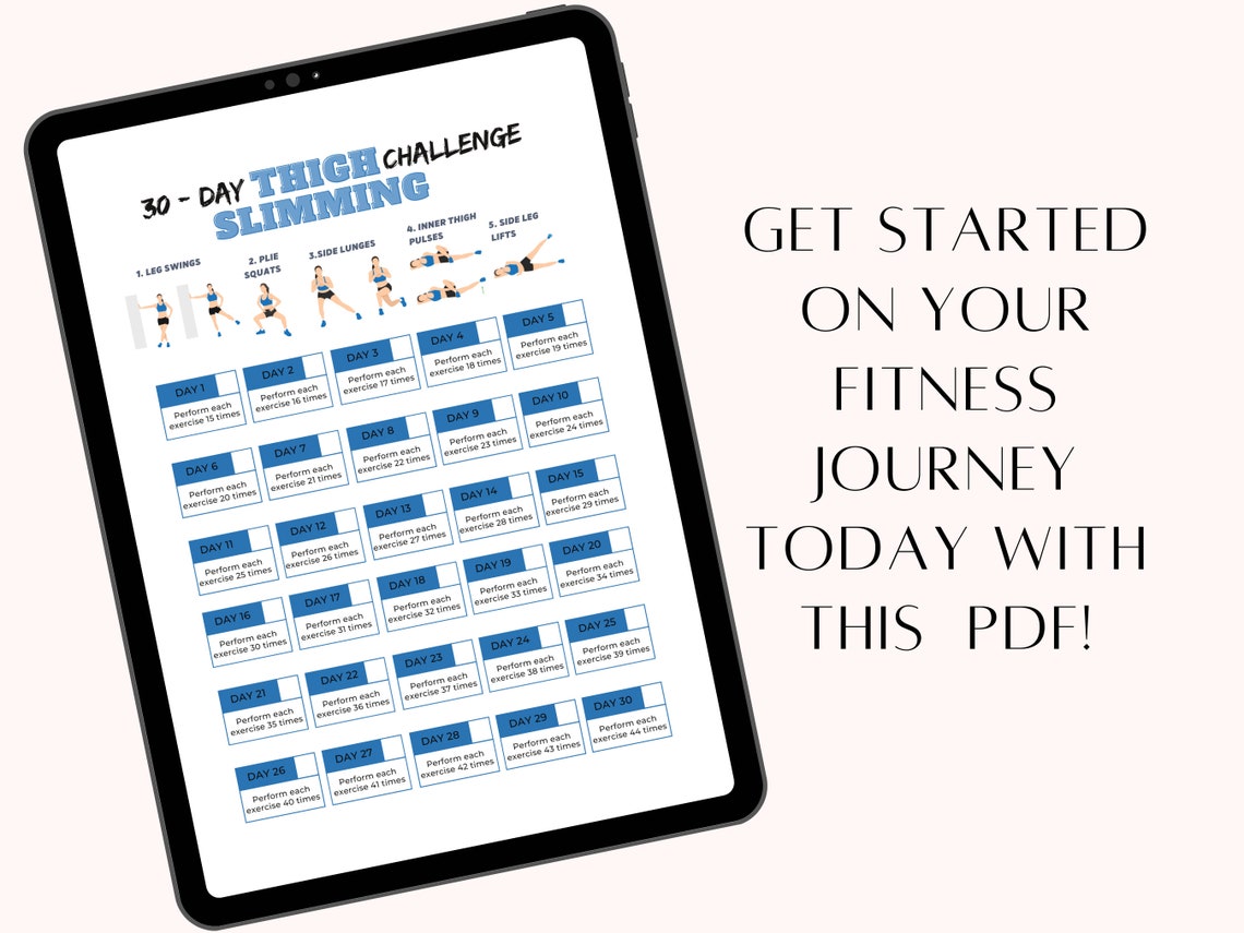 Get Slimmer Thighs in 30 Days Printable PDF Workout Plan Fitness Workout 30day Thigh Slimming