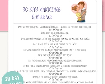 30 Day Marriage challenge | 30 day challenge printable | Digital download | Challenge for couples | 30 Day relationship challenge