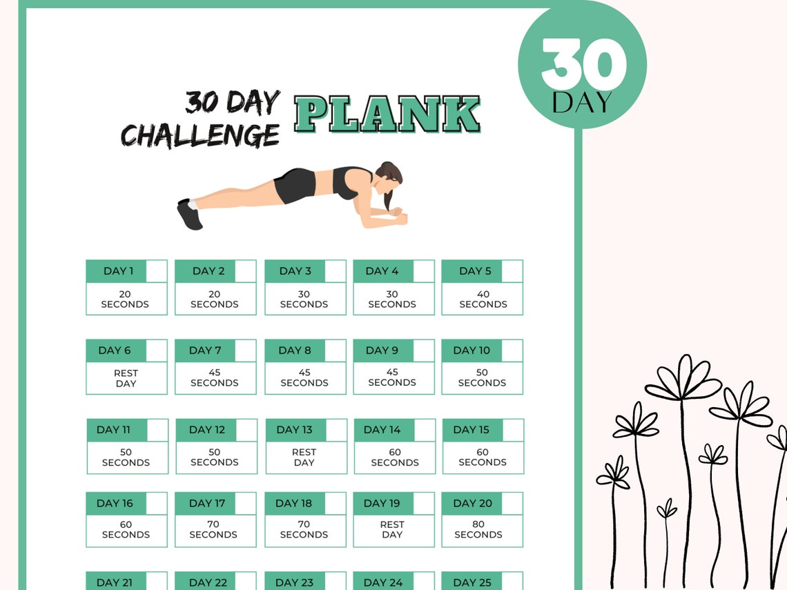 30 Day Plank Challenge 30 Day Challenge Printable Digital - Etsy