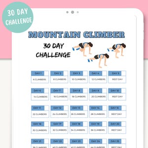 30-Day Mountain Climber Challenge: Tone Your Core and Improve Endurance | 30 day challenge printable | Digital download | Fitness Exercises