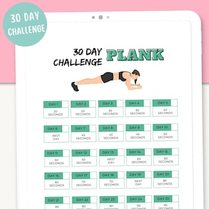30 Day Plank Challenge | 30 day challenge printable | Digital download | Fitness Exercises
