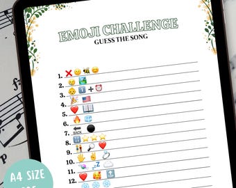 Guess the EMOJI game | Printable  game - 15 questions | Team building game | Guess the song game | Emoji Pictionary | Printable emoji game