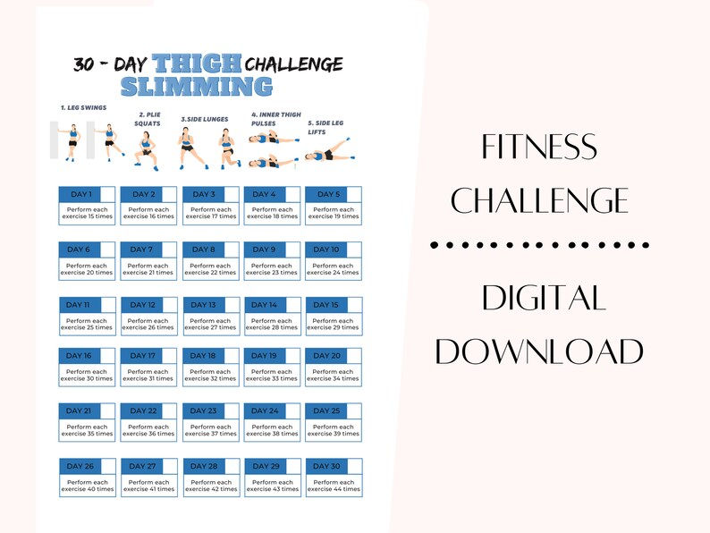 Get Slimmer Thighs in 30 Days Printable PDF Workout Plan Fitness