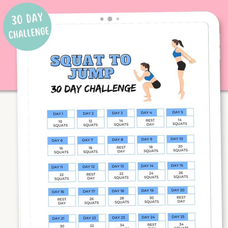 30 day Squat To Jump Challenge Fitness Challenge PDF Monthly 