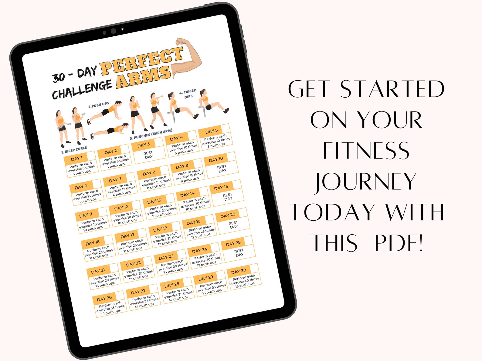 30-day Easy Level Arm Challenge Printable PDF Printable Arm Workout ...