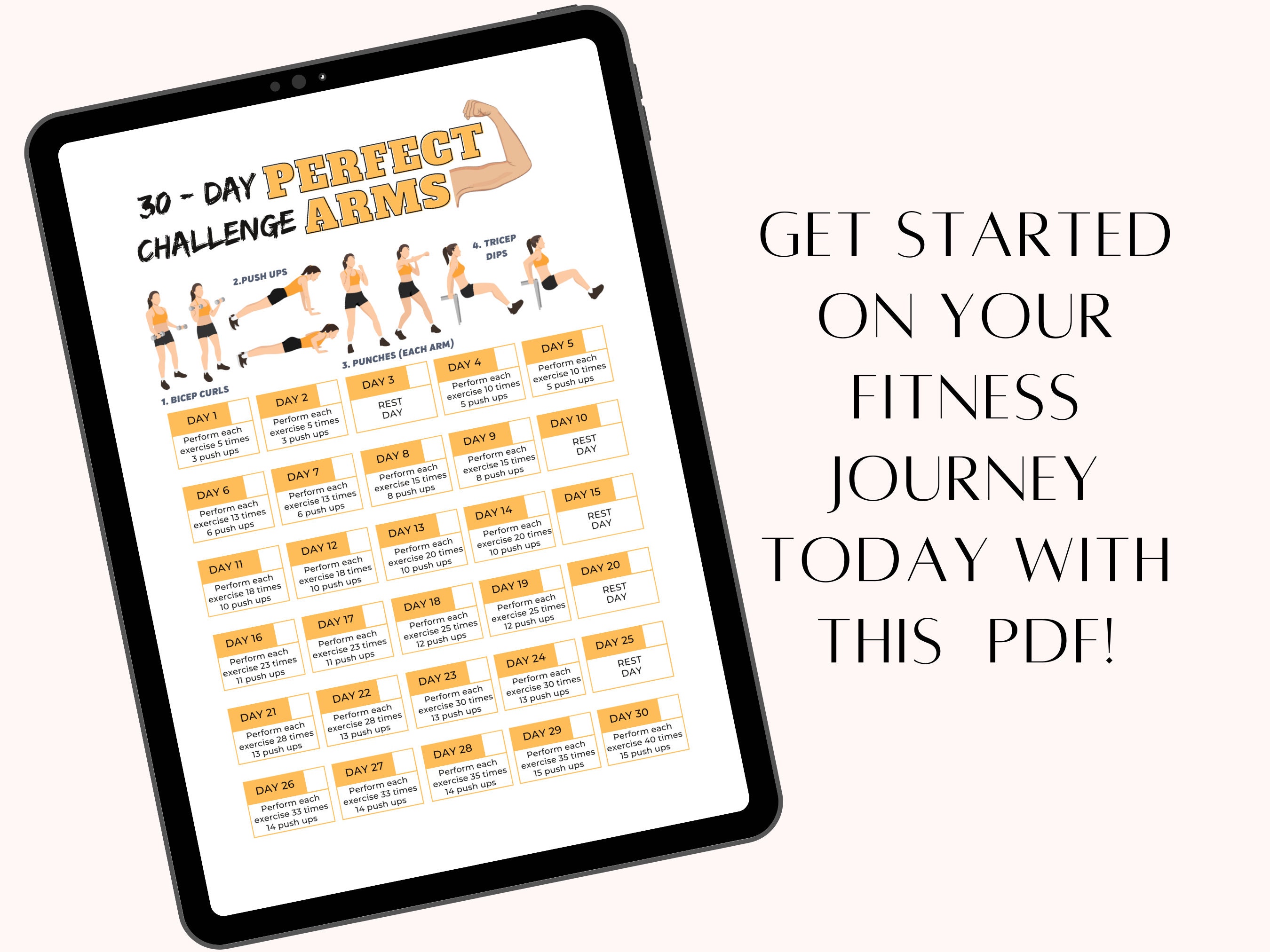 30-day Easy Level Arm Challenge Printable PDF Printable Arm Workout ...