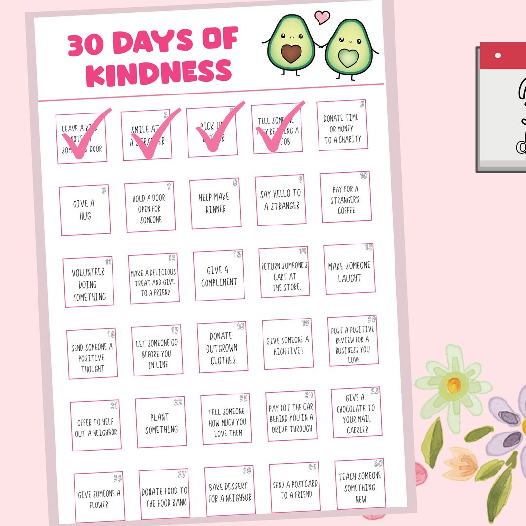 30 Days of Kindness Challenge 30 Day Challenge Printable Digital ...