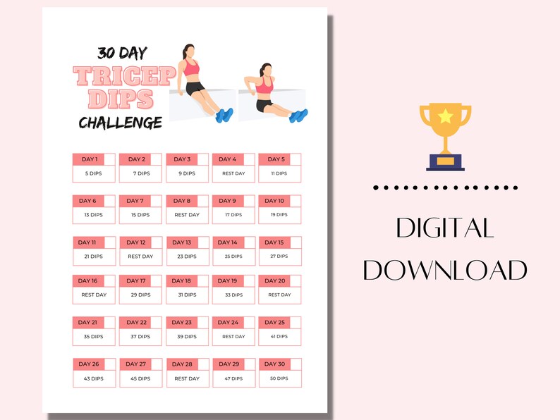 30day Tricep Dips Challenge Printable PDF Workout Plan Digital