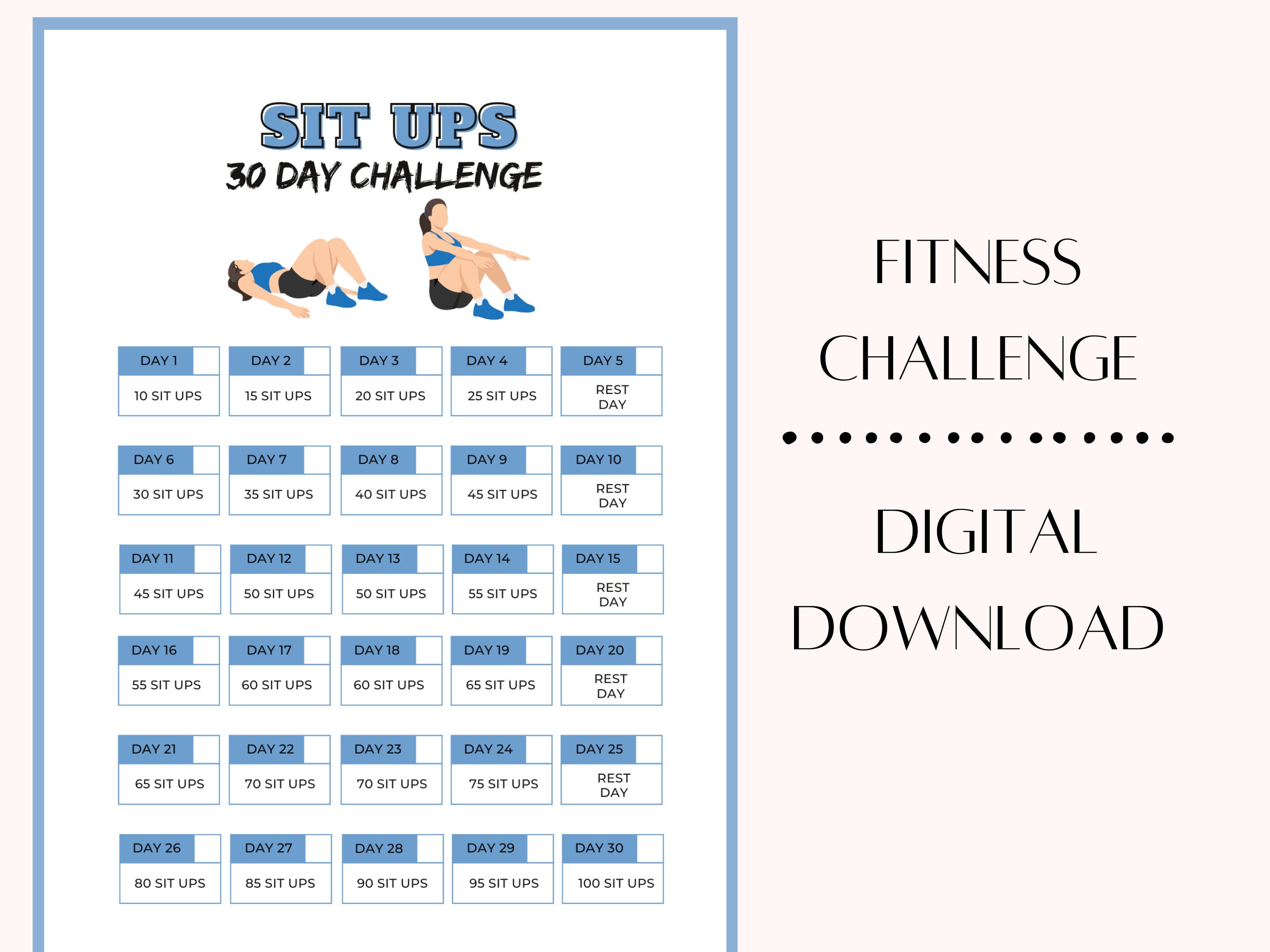 30 Day Sit Ups Challenge Strengthen Your Core With Daily - Etsy