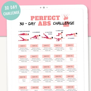 30 day perfect abs challenge | Lose belly fat challenge | Digital download | Abs exercises | 30 day fitness challenge | Workout planner