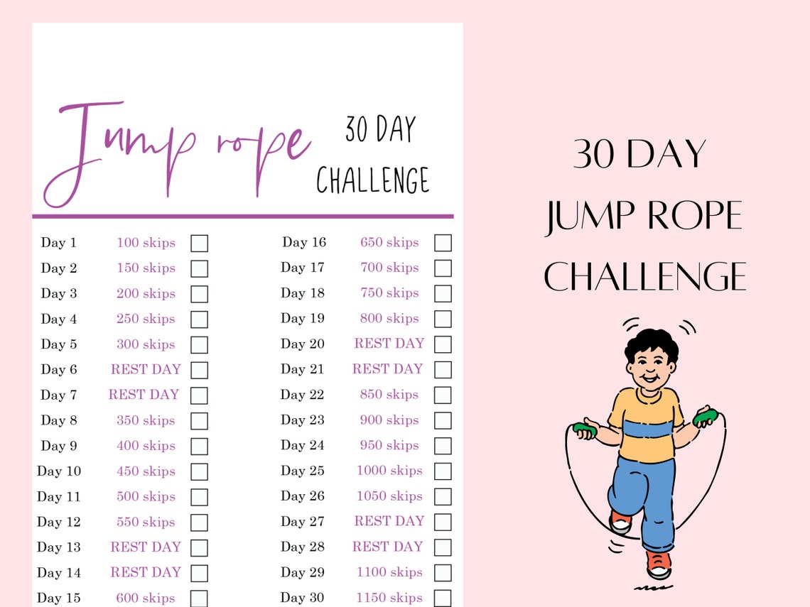 30 Day Jumping Rope Challenge 30 Day Challenge Printable Etsy