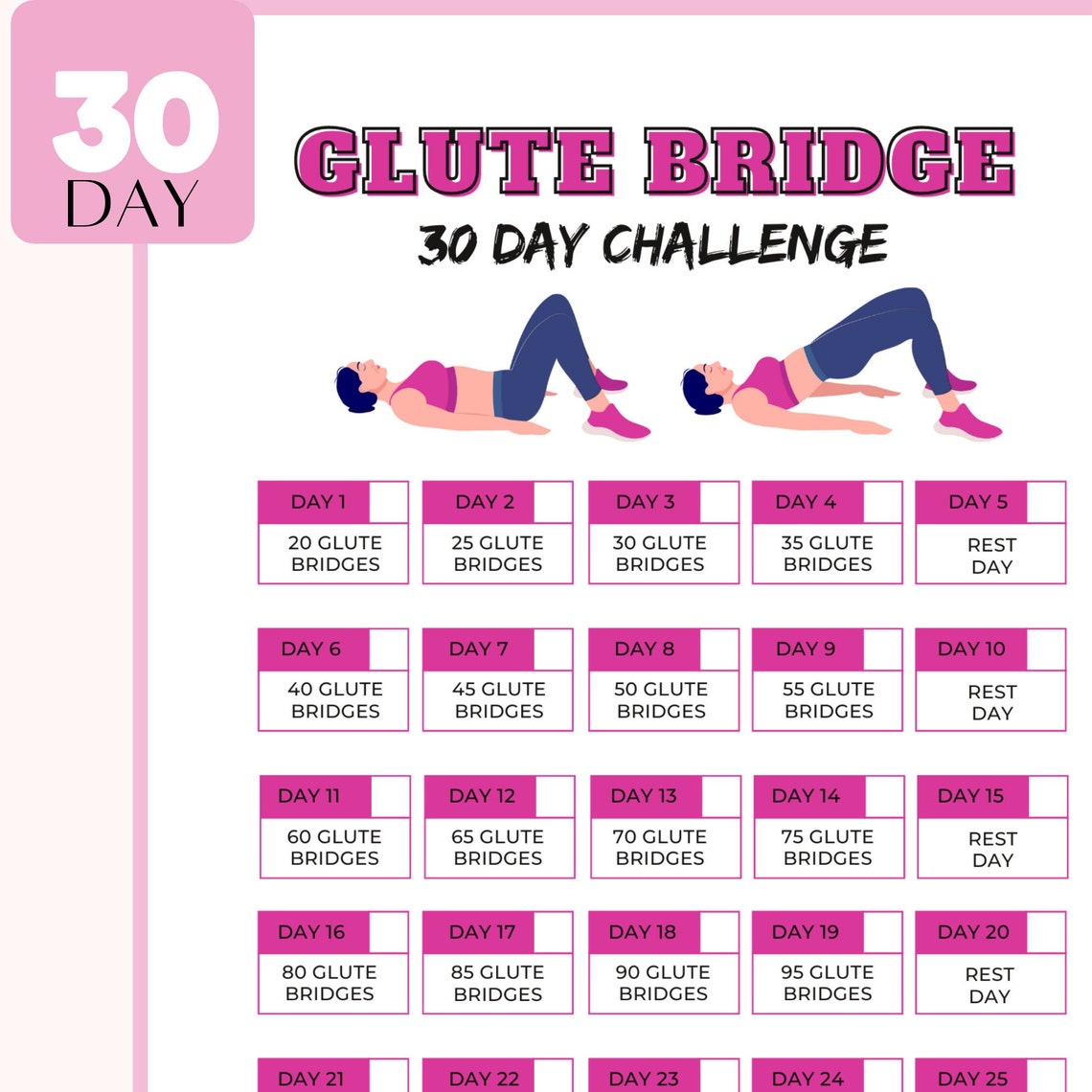 30day Glute Bridge Exercise Challenge for a Stronger, Lifted Butt Tone