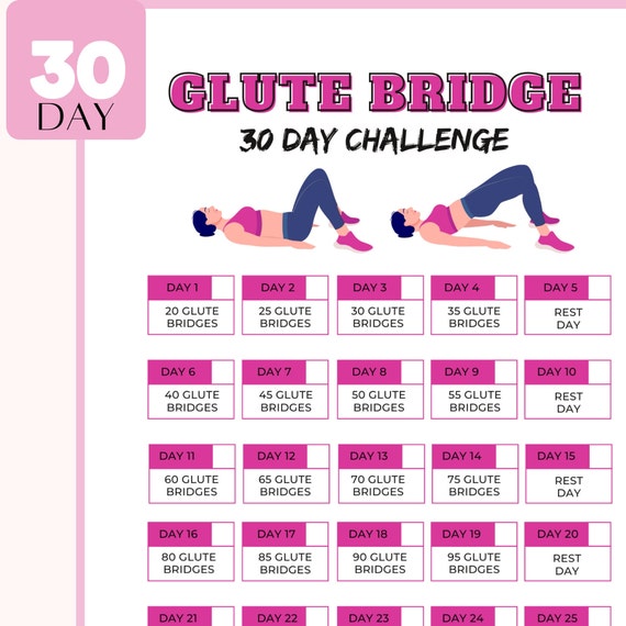 30 day Glute Bridge Exercise Challenge for a Stronger Lifted Butt