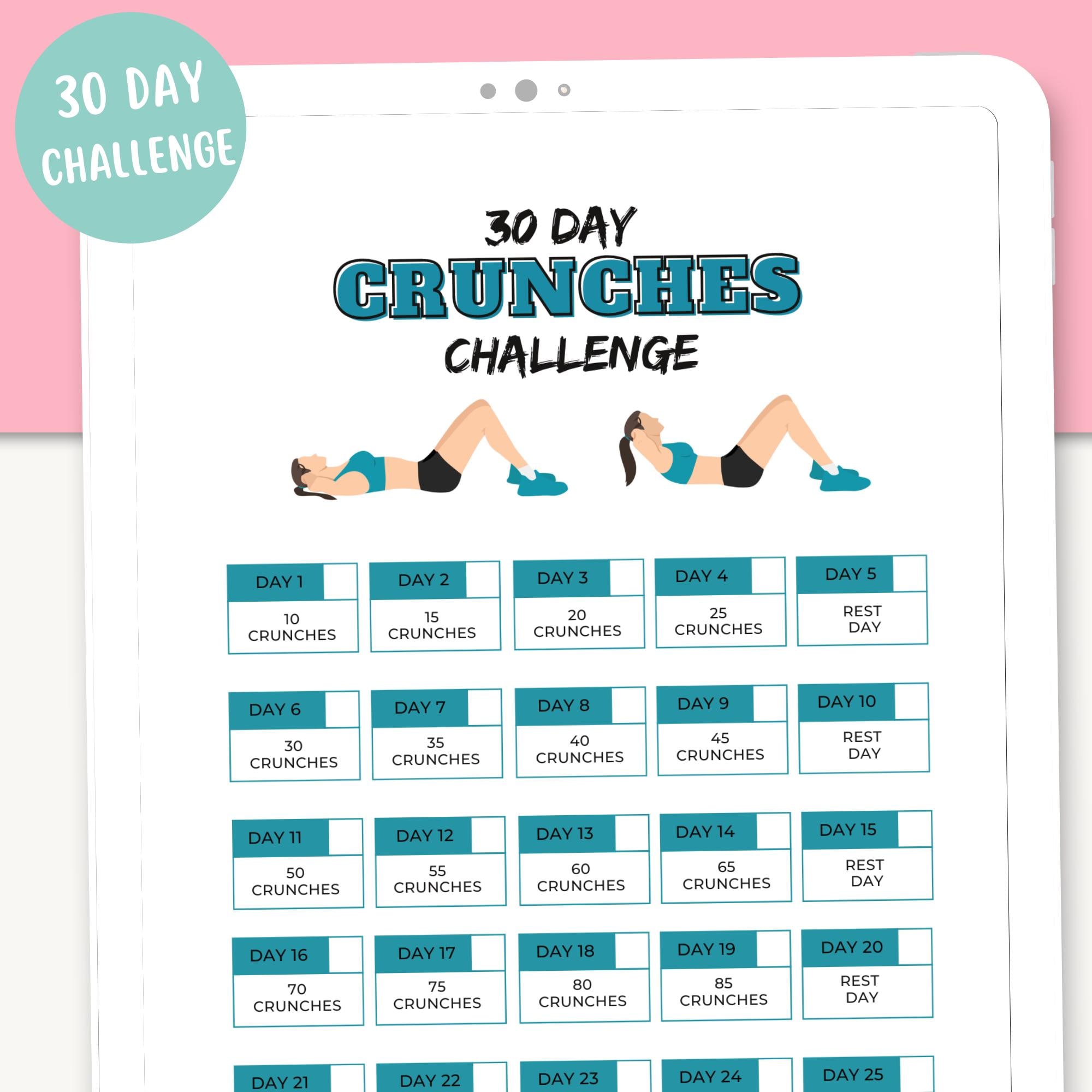 30 day Crunches Challenge Printable PDF Workout Plan Printable Crunches Challenge 30 day Crunches Challenge for a Toned Tummy Etsy