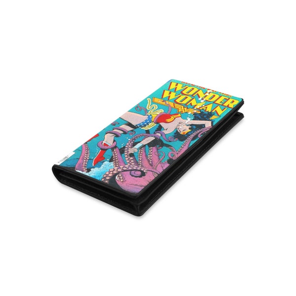 Wonder Woman Fights Octopus Comic - Leather Wallet