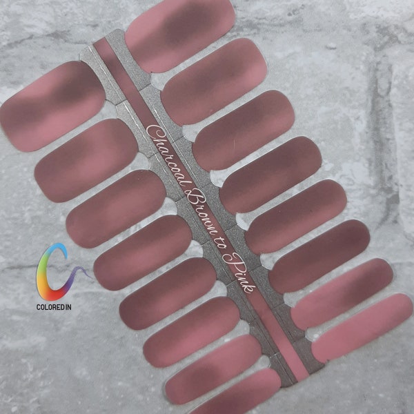 Color Changing Charcoal Brown to Pink semi transparent  - Thermal Heat Nail Wraps / Nail Strips (adult size)