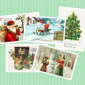 Bellissimo gruppo di 1900 di cartoline di Natale per il download digitale - Alta risoluzione - scene di vacanza bundle gatti pupazzo di neve slitta santa