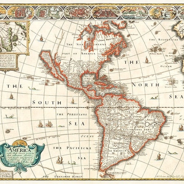 1626 Map of North and South America, John Speed - High Resolution file for download antique map