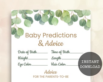 Baby predictions and advice Greenery baby shower games Eucalyptus baby shower games printable