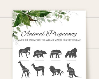 Animal pregnancy game Animal gestation game Greenery baby shower games printable