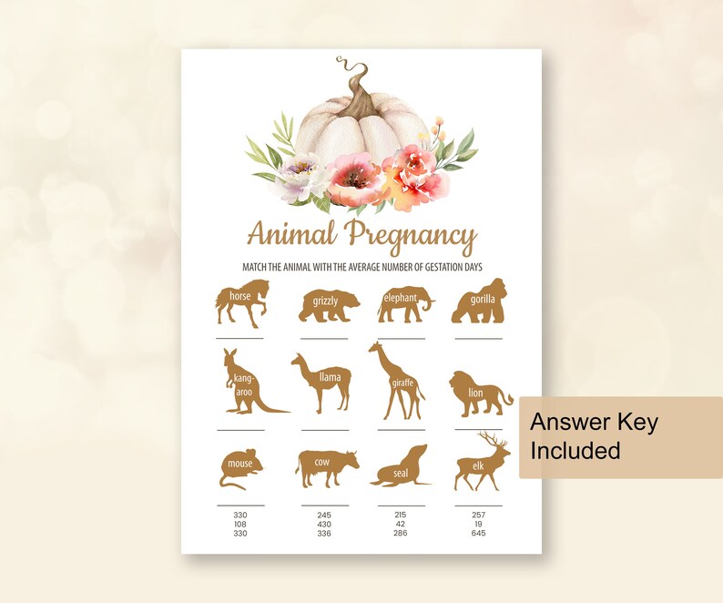 Animal Pregnancy Game Animal Gestation Game Pumpkin Baby Shower Games ...