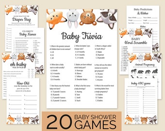 20 baby shower games bundle Woodland baby shower games printable