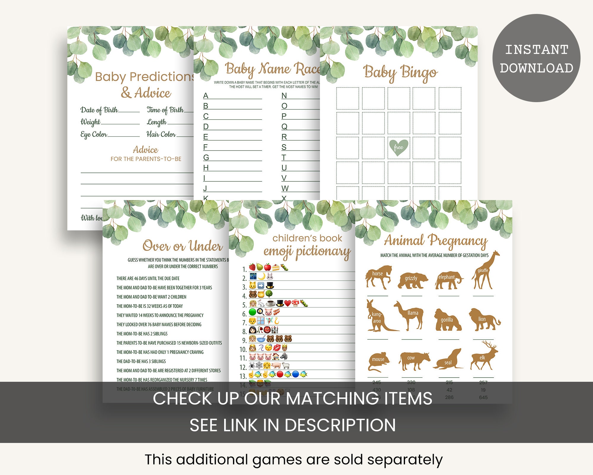 Animal Pregnancy Game Animal Gestation Game Greenery Baby Shower Games ...