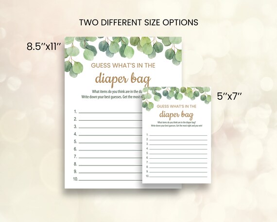 Guess What s in the Diaper Bag Greenery Baby Shower Game Printable Eucalyptus Baby Shower Game Etsy