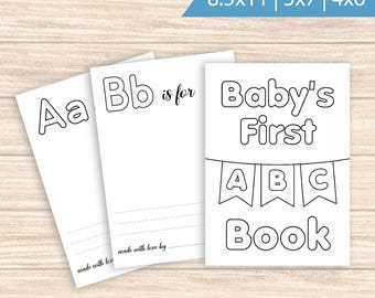 Babys first ABC book, Blank alphabet printable pages Baby shower alternative guest book, PDF Download 8.5x11, 5x7, 4x6
