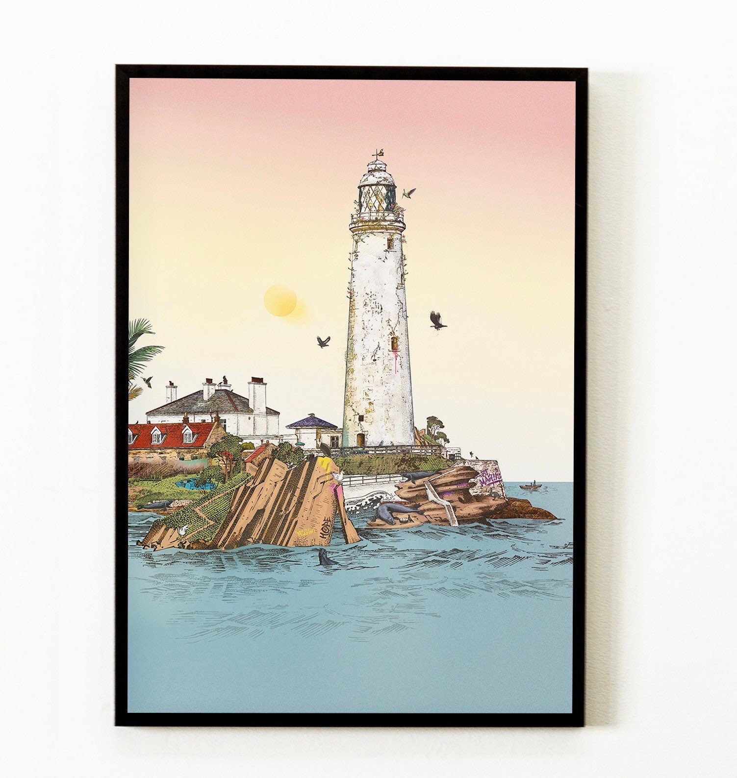 Artery8 Geburtstagskarte – St Marys Leuchtturm Mit Nordlichtern, 17,5x12,5 Cm, Hochwertiger Karton