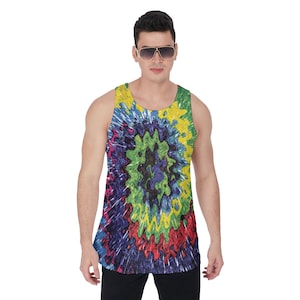 Neon Storm Wave Tank Top, Tie Dye T-Shirt, Neon Tie Dye Shirt, Summer T-Shirt, Psychedelic T-Shirt, All Over Print Tank Top, Festive T-Shirt
