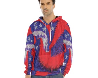 Felpa con cappuccio Patriot Tornado, Felpa con cappuccio patriottica, Felpa con cappuccio bandiera USA, Felpa con cappuccio Tie Dye, Felpa con cappuccio 4 luglio, Felpa con cappuccio con stampa all over, Felpa con cappuccio America