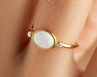 Opal Ring, Dainty Ring, October Birthstone, Opal Jewelry, Adjustable Ring, Rings for Women, Gift for Her, Gift for Mom, Gemstone Ring