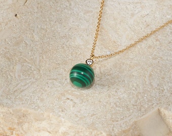 Malachite Planet Necklace, 18K Gold Plated Sterling Silver