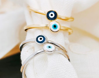 Gold evil eye ring, Evil Eye Adjustable Ring, Protection ring, Stackable Rings, Statement Ring, Stacking Ring Stack, Silver evil eye, bmw