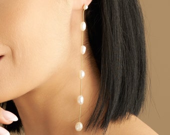 18K Gold Sterling Silver Freshwater Pearl Drop Earrings