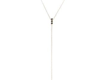 Gold Plated Sterling Silver Onyx Lariat Necklace, July Birthstone