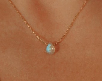18K Gold Sterling Silver Moonstone Pendant Necklace, Bridal Celestial Jewelry