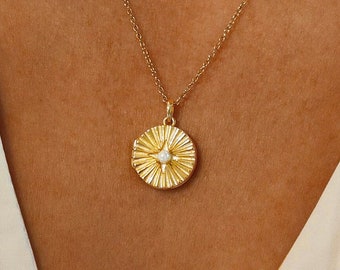 18k Gold Locket Necklace with Photo, Sterling Silver North Star