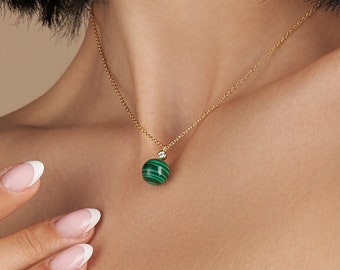 Malachite Planet Necklace, 18K Gold Plated Sterling Silver Pendant