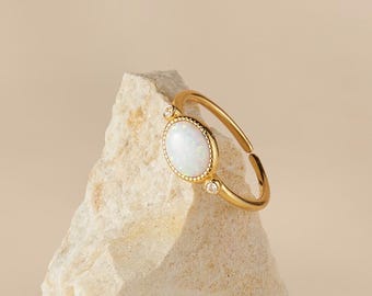 Delicate opal ring, Fire opal engagement ring, Celestial october birthstone, Gold filled stone ring, Open Ring, Adjustable Ring
