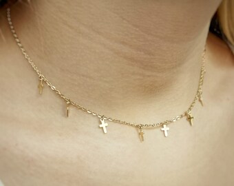 Dainty Mini Cross Necklace Gold Cross 