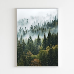 Misty Trees Wall Art/ Misty Conifer Trees Print