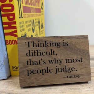 Engraved Carl Jung Quote Sign: Walnut Philosophy Desk Decor