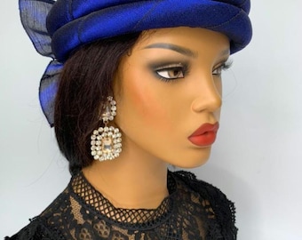 Aso-oke originale al 100% in blu, vino, nero e multicolore Auto Gele