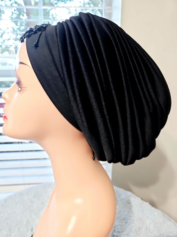 Beautiful One Side Beaded Black Turban - Etsy